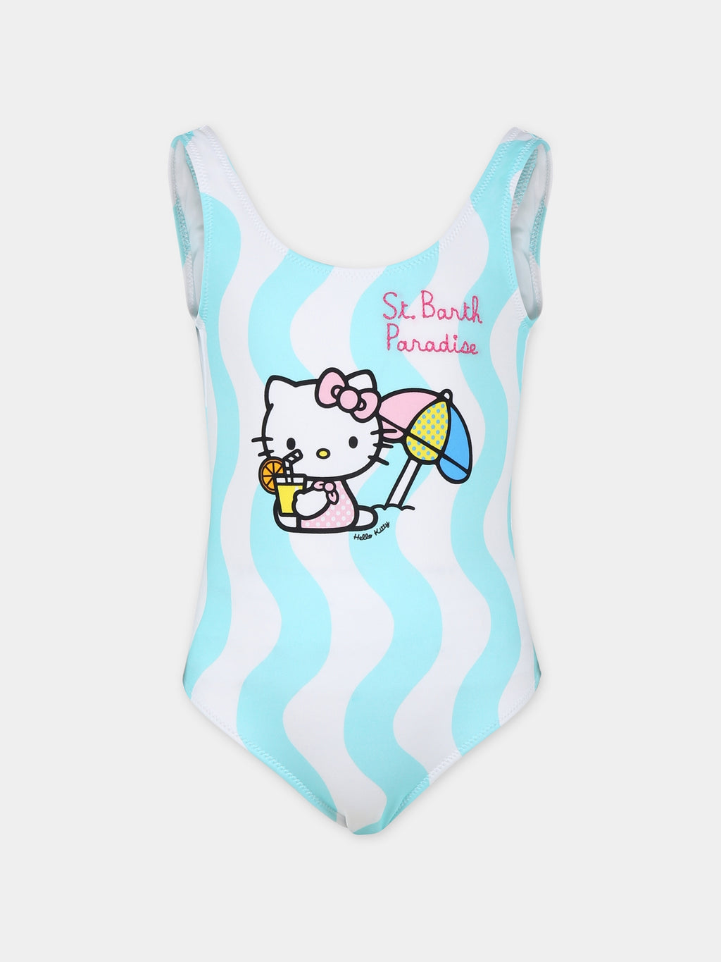 White swimsuit for girl with Hello Kitty print